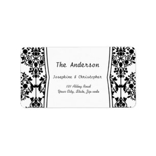 Étiquette Damask noir et blanc Mariage