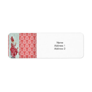 Étiquette Dame Vintage du début du XXe siècle avec Rose roug
