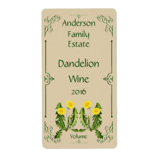 Étiquette Dandelion en bouteille de vin avec cadre