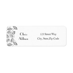 Étiquette Dandelion floral moderne noir et blanc Simple