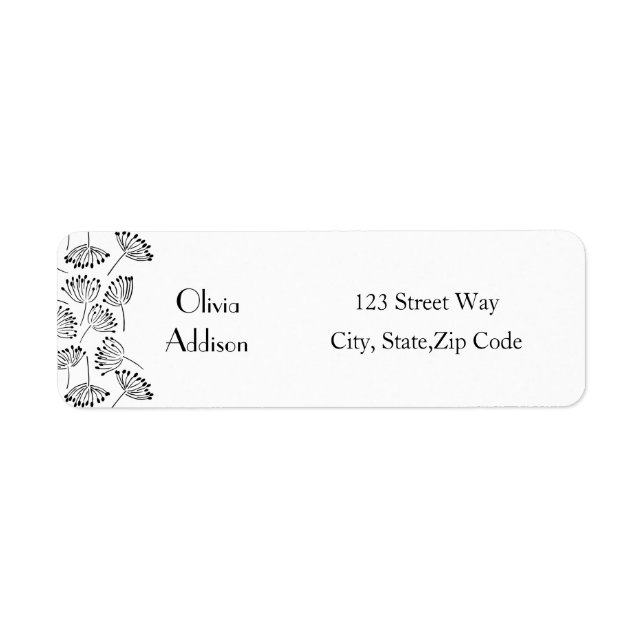 Étiquette Dandelion floral moderne noir et blanc Simple (Devant)