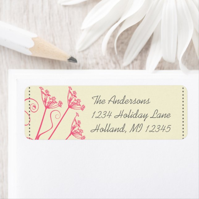 Étiquette Dandelion rose Damask Retourner l'adresse Étiquett (En situation)