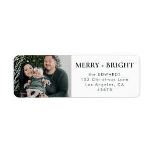 Étiquette Dark Green Merry et Bright Family Photo Address