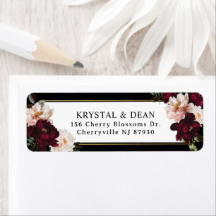 Étiquette Dark Moody Burgundy Blush Floral Adresse de retour
