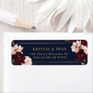 Étiquette Dark Moody Burgundy Blush Navy Blue Floral Mariage