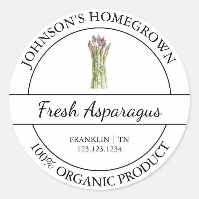 Étiquette d'Asperges bio frais du jardin (Devant)