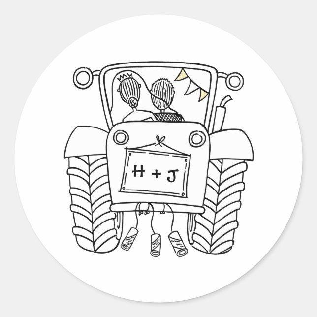 Étiquette d'autocollant de mariage campagnard Trac (Devant)