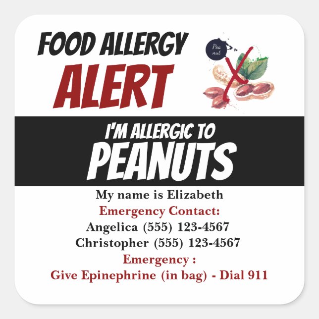 Étiquette d'avertissement d'alerte d'allergie alim (Devant)
