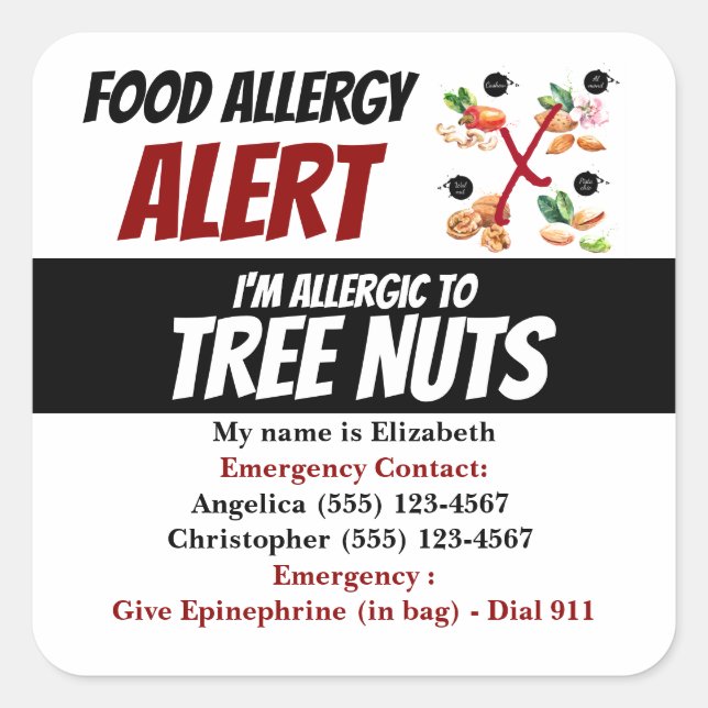 Étiquette d'avertissement d'allergie alimentaire a (Devant)