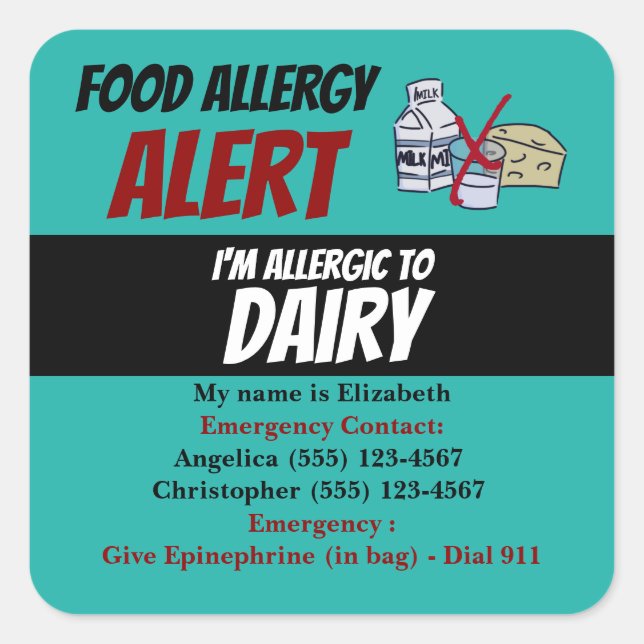 Étiquette d'avertissement d'allergie alimentaire p (Devant)