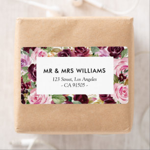 étiquette de adresse à fleurs bordeaux violet