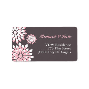Étiquette de adresse à motifs floraux rose et gris