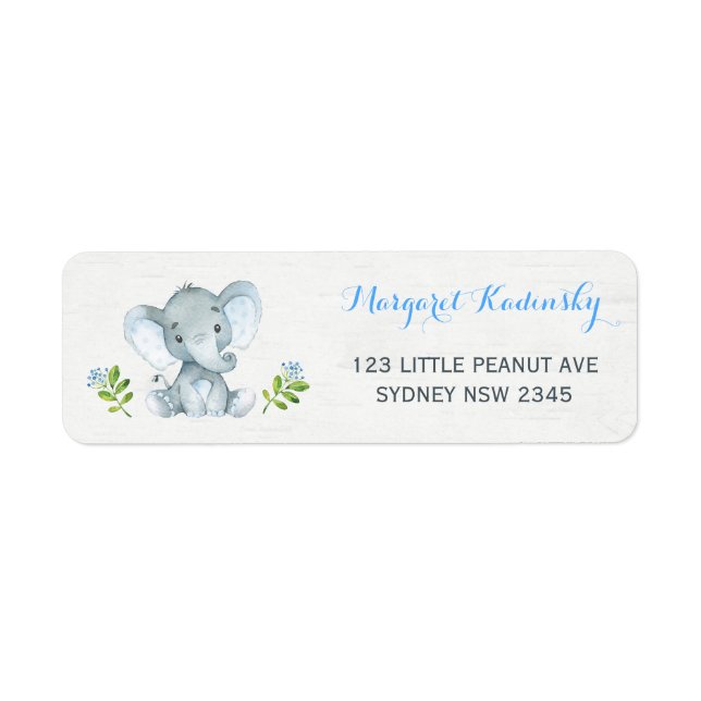 Étiquette de adresse Baby shower bleu Floral Eleph (Devant)