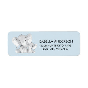Étiquette de adresse Baby shower Blue Elephant