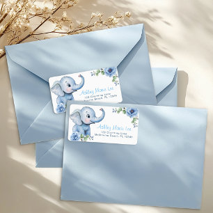 Étiquette de adresse Baby shower Blue Elephant - É