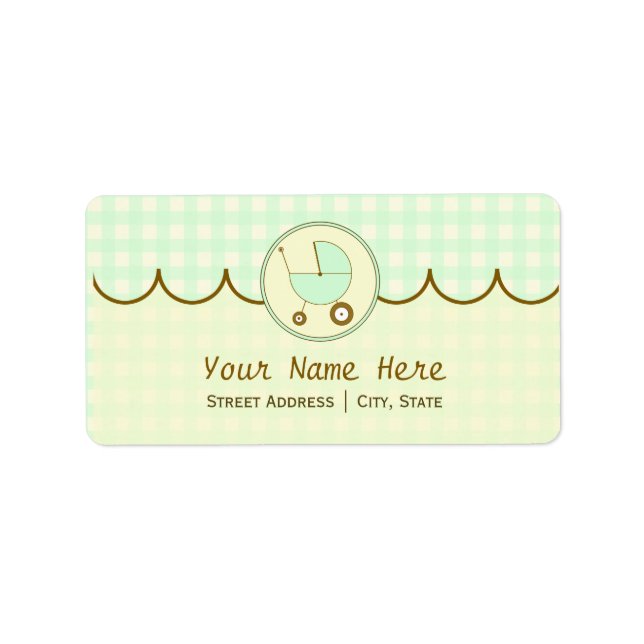 Étiquette de adresse baby shower - En vichy vert e (Devant)