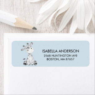 Étiquette de adresse Baby shower Giraffe Bleue