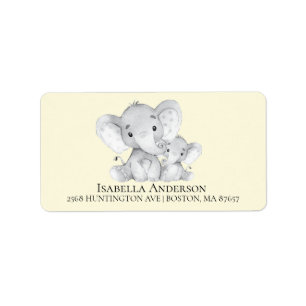 Étiquette de adresse Baby shower neutre éléphant