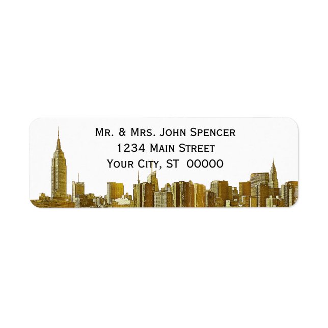 Étiquette de adresse BW Etted Gold NYC Wide Skylin (Devant)