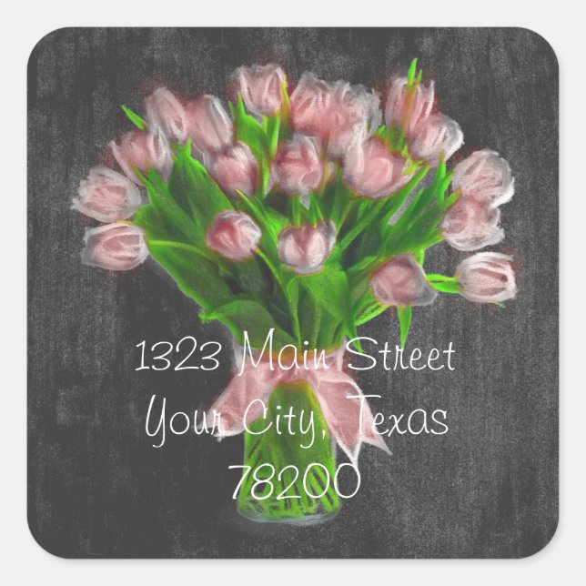 Étiquette de adresse Chalkboard Coral Pink Tulips (Devant)