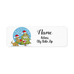 étiquette de adresse "CHRISTMAS CARTOON DOG & TREE