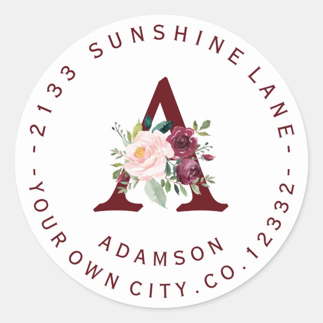Étiquette de adresse circulaire Monogramme Floral  (Devant)