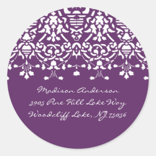 Étiquette de adresse Damas violet et blanc