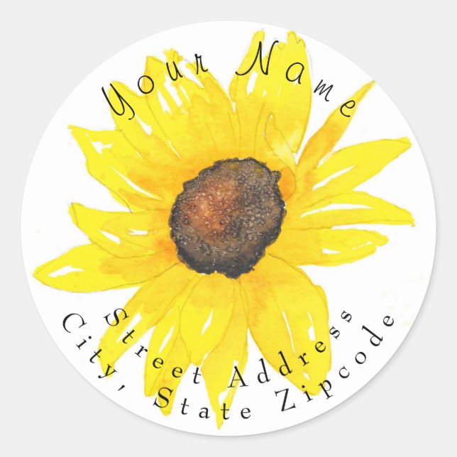 Étiquette de adresse d'aquarelle de tournesol (Devant)
