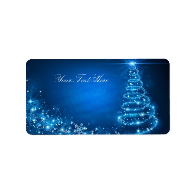 Étiquette de adresse d'arbre de Noël Blue Sparkle (Devant)