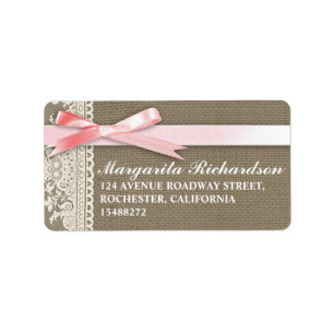étiquette de adresse d'arc rose en dentelle blanch