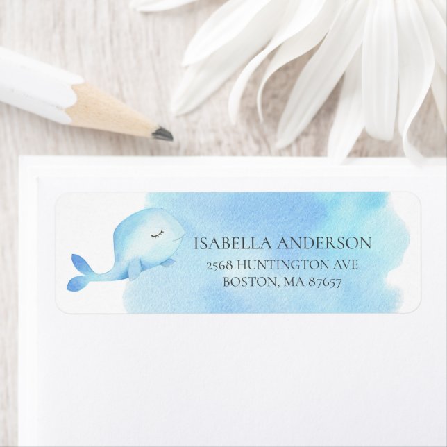 Étiquette de adresse de Baby shower baleine (En situation)