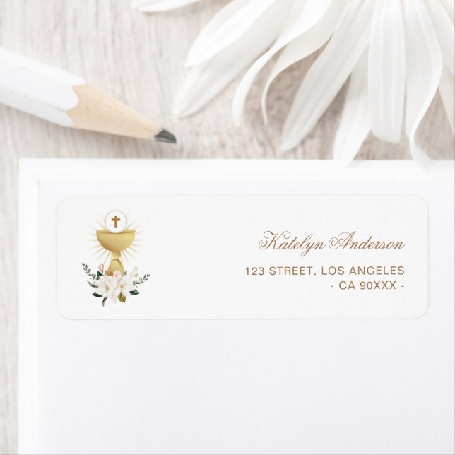 Étiquette de adresse de baptême floral Magnolia (En situation)