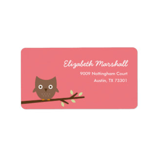 Étiquette de adresse de chouette (rose)