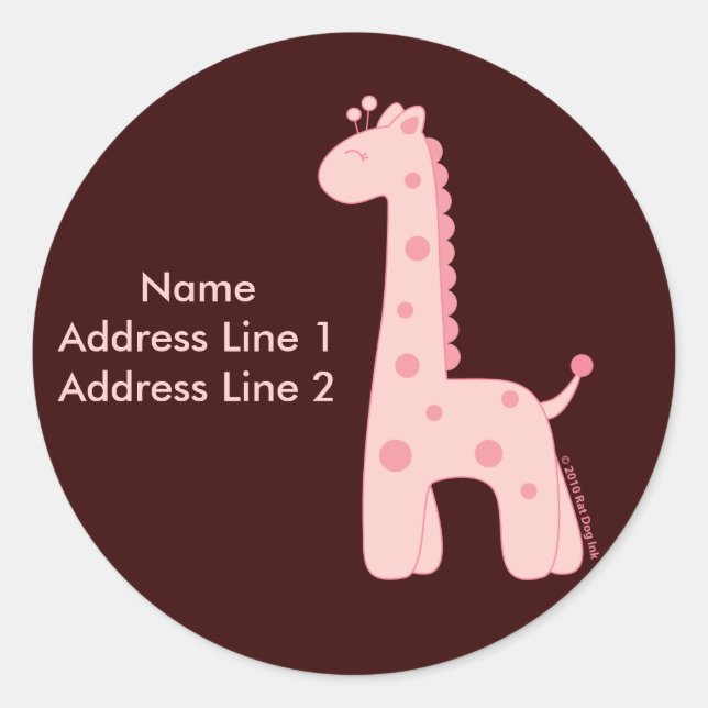 Étiquette de adresse de girafe rose (Devant)