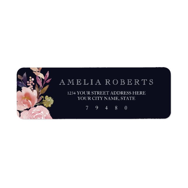 Étiquette de adresse de la marine Floral Watercolo (Devant)