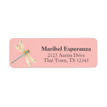 Étiquette de adresse de libellules de mariposa ros