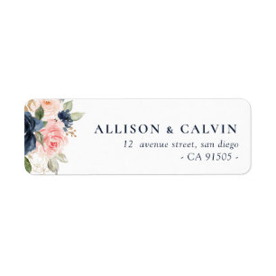 Étiquette de adresse de mariage floral bleu marine