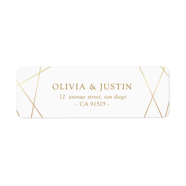 Étiquette de adresse de mariage géométrique d'or m (Devant)