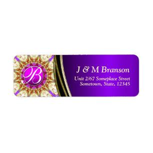 Étiquette de adresse de monogramme satin d'or viol