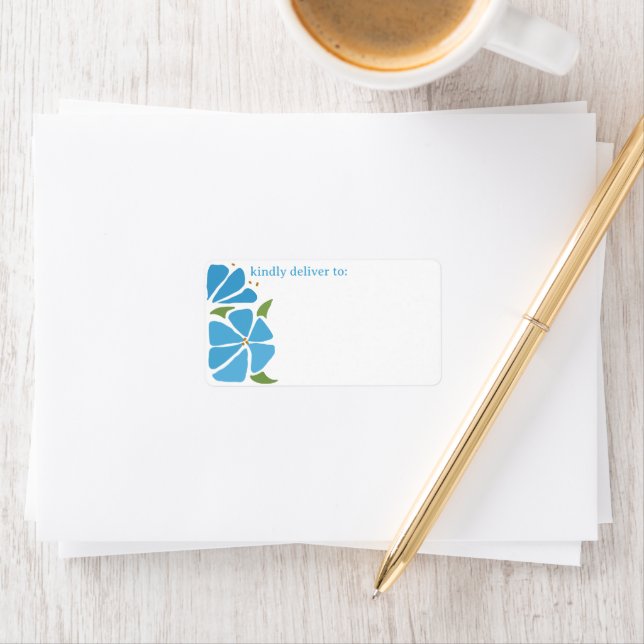 Étiquette de adresse de Motif de fleurs Super bleu (En situation)