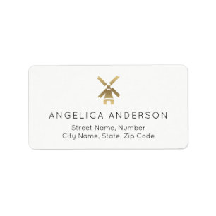 Étiquette de adresse de moulin à vent Gold