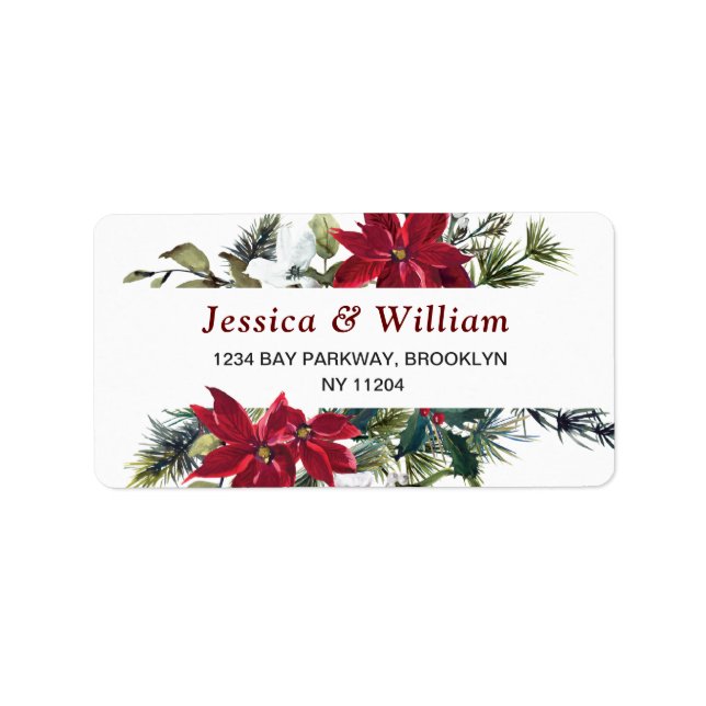 Étiquette de adresse de Noël Floral de Poinsettia (Devant)