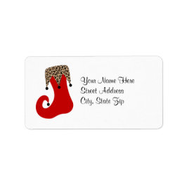 Étiquette de adresse de Noël rouge et léopard