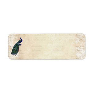 Étiquette de adresse de paon bleu vintage français