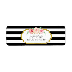 Étiquette de adresse de retour floral de rayure d
