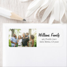 Étiquette de adresse de script minimal photo famil