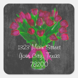 Étiquette de adresse de tulipes roses de tableau n