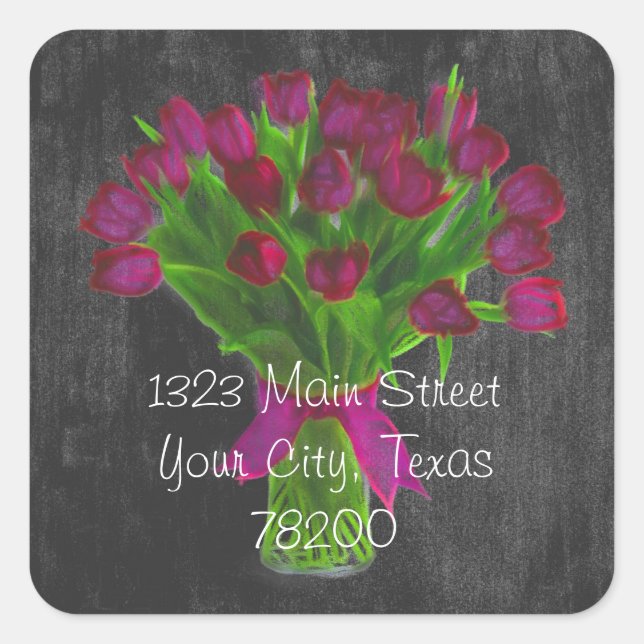 Étiquette de adresse de tulipes roses de tableau n (Devant)