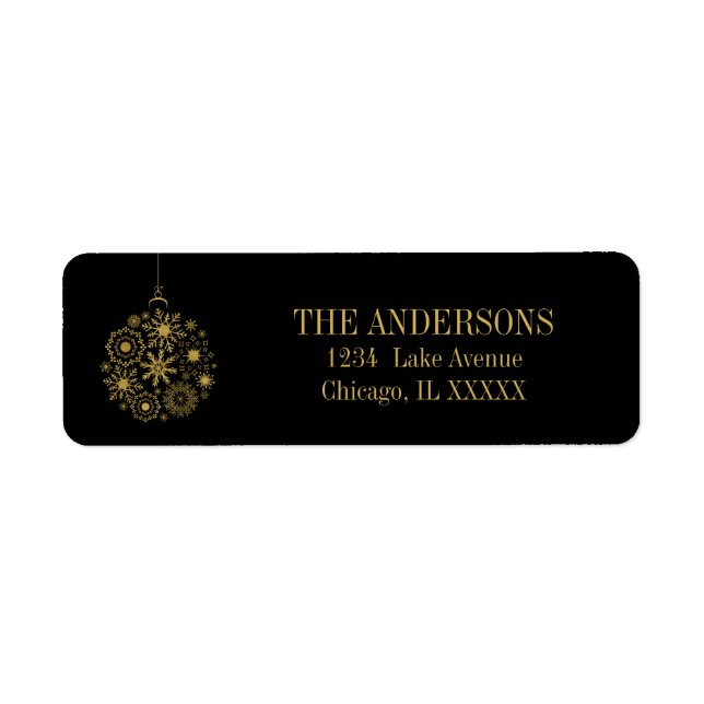 Étiquette de adresse de vacances Gold Snowflake (Devant)