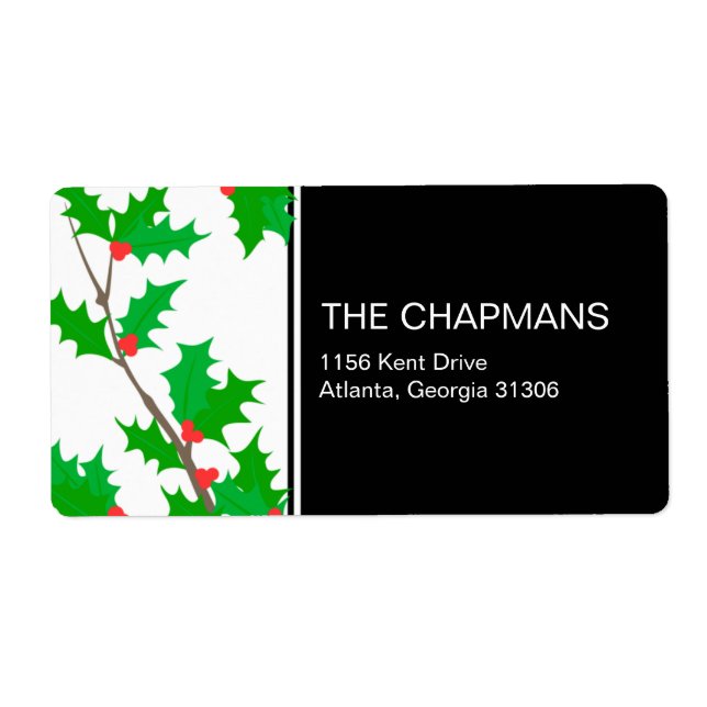 Étiquette de adresse de vacances Holly Branch (Devant)